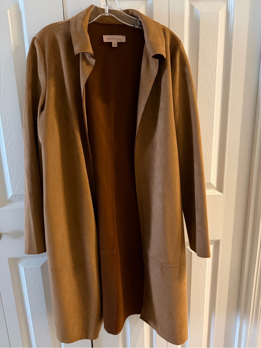 Philosophy Tan Faux-Suede Open Front Trench Coat